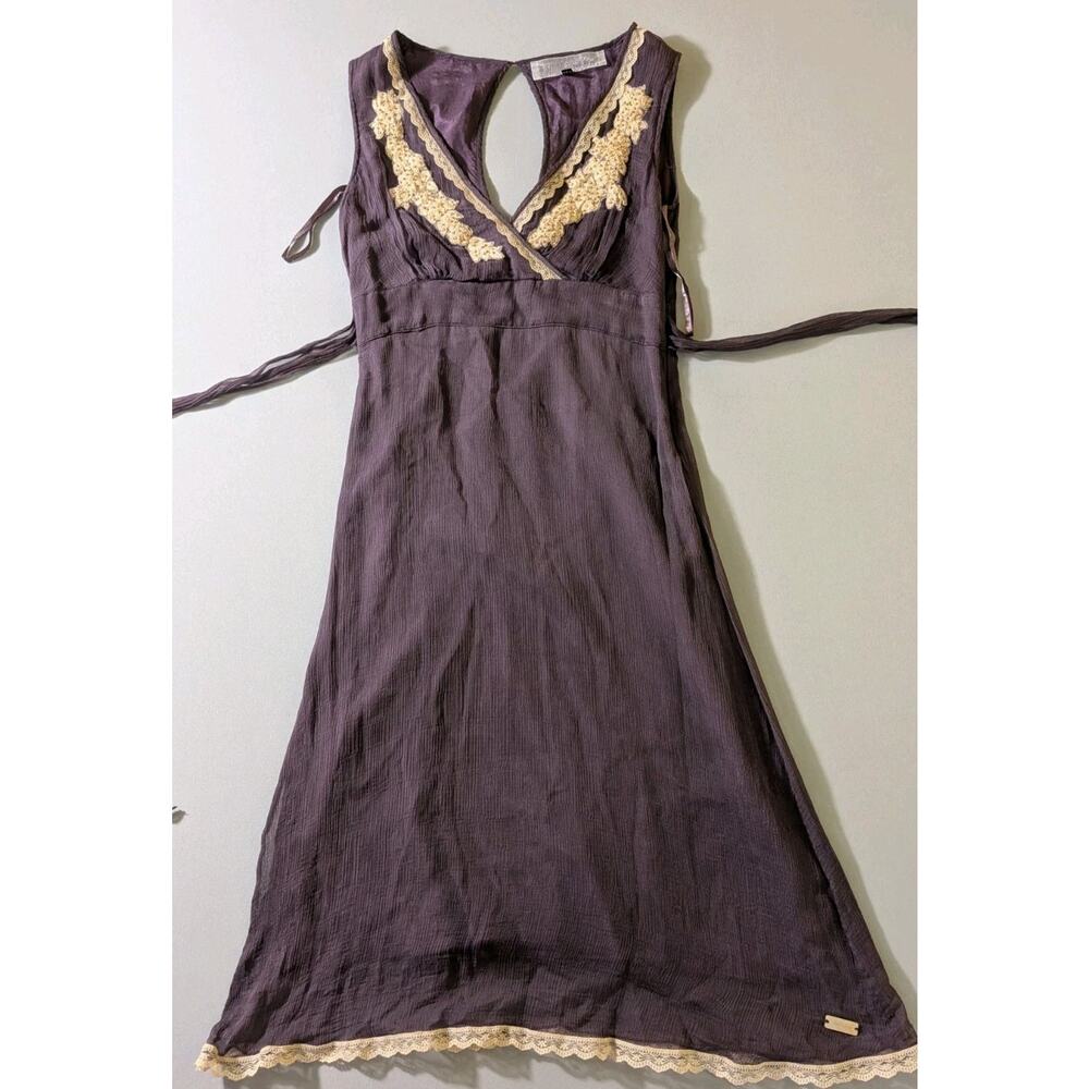 Dark Purple Wrap Style Dress US 4 Lace Trim Embroidered Boho Y2K Festival